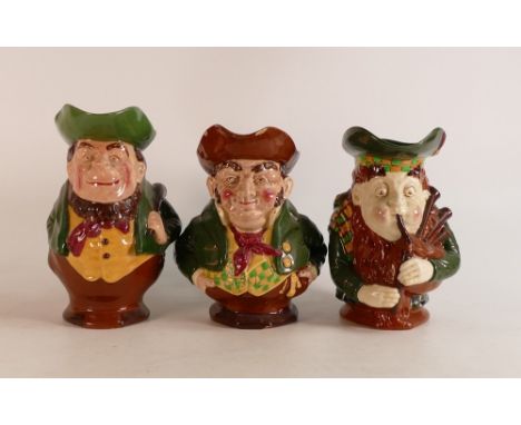 Three Wileman &amp; Co Intarsio character jugs. Scotsman Patt no.3459, Irishman Patt no.3460 and John Bull. (3) 