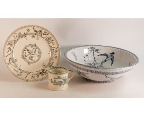J. F. Wileman Swallow pattern wash bowl Diameter: 36cm, J. F. Wileman Wild Flowers pattern plate Diameter: 26cm and J. F. Wil