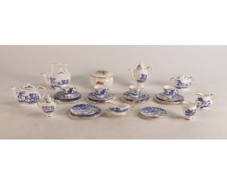 A collection of Coalport miniature willow tea ware to include 4 trios, coffee pot, tea pot, 2 lidded sugar bowls, milk &amp; 