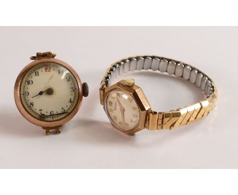 Ladies 9ct gold Rotary wristwatch with gold plated expandable strap together with another wristwatch with rose coloured metal