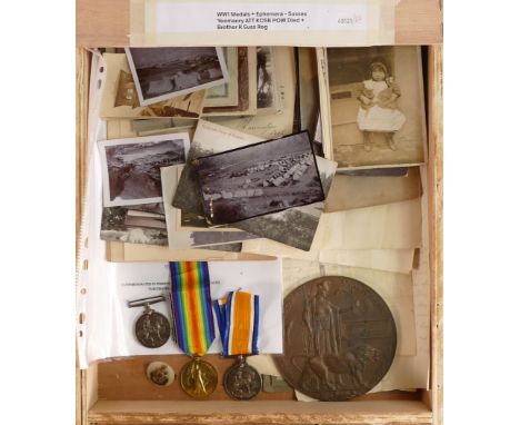 WWI Victory &amp; Civilisation medals awarded to 3085 Pte F. Duke Suss.Yeo together with his bronze Death plaque, his brother