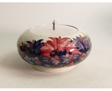 William Moorcroft Cornflower bowl, signed, diameter 16cm. Sterling silver cover 96g.