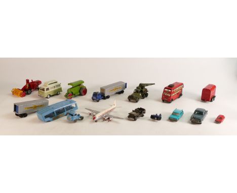 A collection of toy cars and other similar items to include Corgi 420 Ford Thames Caravan, Dinky Aveling-Barford Diesel Rolle