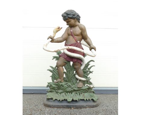 20th century cast-iron stick-stand depicting the young Hercules, height 82cmnot suitable for shipping. 