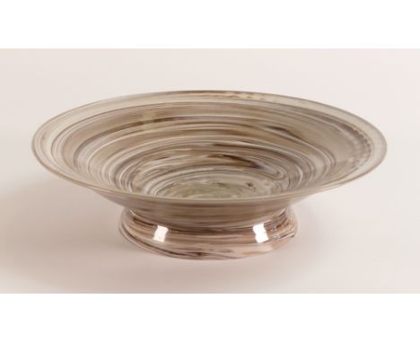 A Wedgwood Barlaston Studio hand thrown shallow bowl, marbled tricolour glazed Jasper (dark taupe, light taupe and white). Fa