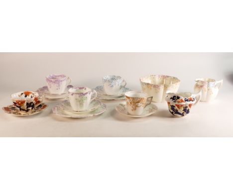 Three Wileman &amp; Co. trios, two cups &amp; saucers, 2 milk jugs and sugar bowl shapes to include Lily, Snowdrop and Victor
