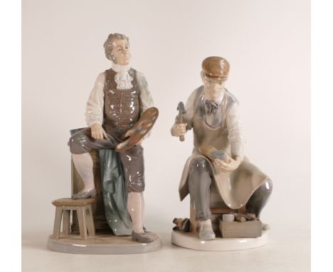 Two Lladro figures to include Painter (broken tip of brush) and Cobbler. Height of tallest: 29cm 