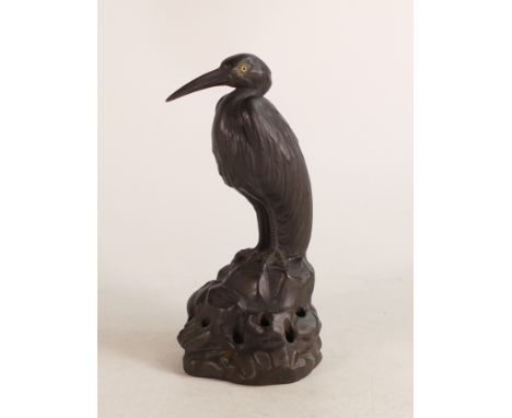 Ernest Light for Wedgwood, black Basalt Rose Frog modelled as a Heron with glass eyes. Height: 20cm 