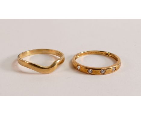 Two x 18ct hallmarked gold rings - plain wishbone size Q/R, and 18ct set white stones size R, weight 5.03g (2) 