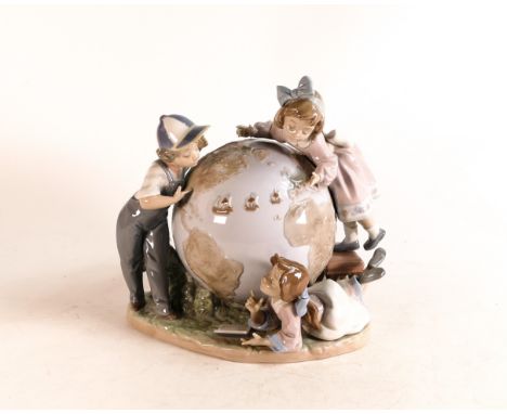 Lladro figure, Voyage of Columbus, modelled as children climbing on a globe, limited edition 6390/7500, sculpted by Francisco