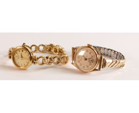 18ct gold ladies wristwatch with gold plated expandable strap together with Ladies Rotary gold plated wristwatch. (2) 