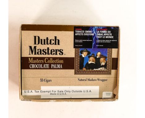 34 Dutch Masters chocolate Palma Maduro cigars, approx. 5.5 in x 42 ring gauge. Made in USA. Box opened originally contained 