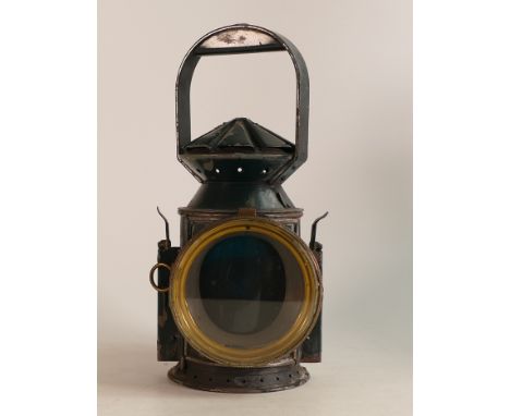 WWII Issue hand held Railway lantern. Brass and glass, surround is impressed 1211 BJ. Height: 30cm 