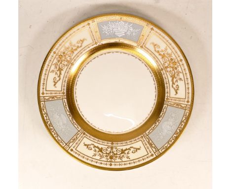 20th century Minton plate decorated to the border with alternate gilt sprays against a cream ground and white enamel Pate-sur