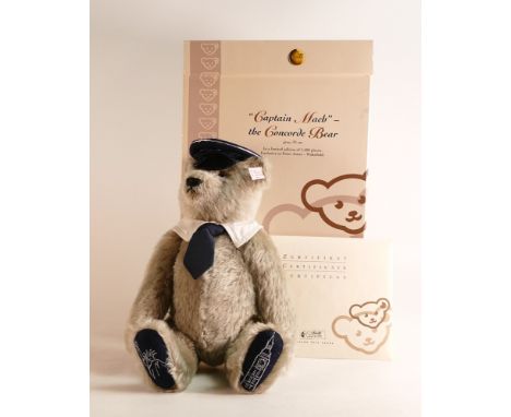 Boxed Steiff limited edition Captain Mach the Concorde Bear, grey, height 33cm 