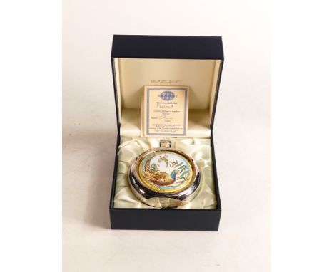 Moorcroft enamel and silver Pheasant hip flask by J Horne. Limited edition 30/50. Boxed with certificate. Height 10.5cm 