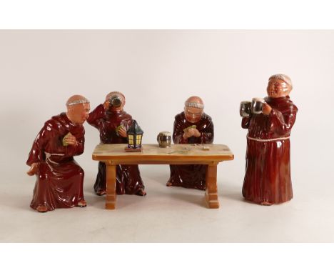 Bretby Art Pottery set of four Jovial Monks playing cards and drinking Ale. (5) 