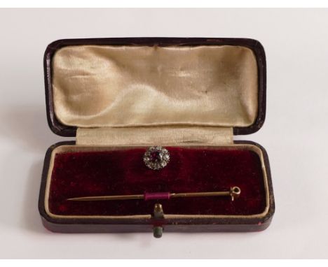 Victorian 18ct gold Ruby &amp; Diamond set stick / stock pin, the head of which is interchangeable to form a single stud.  A 