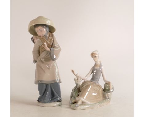 Two Lladro figures to include My Precious Bundle 5123 and Shepherdess 4660, height of tallest 27cm (2) 