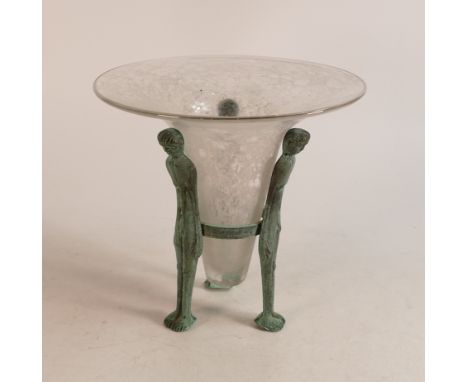 Archimede Seguso for Vetri d'Arte, A Scava glass and Verdigris bronze Etruscan tri-footed vase modelled in the form of three 