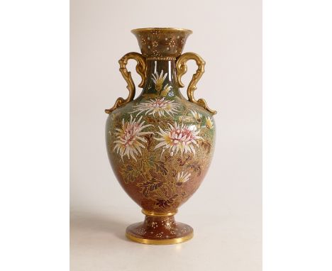 Carltonware Wiltshaw &amp; Robinson Ivory Blush ware twin handled vase. Decorated in the Desgranges pattern. Green ground wit