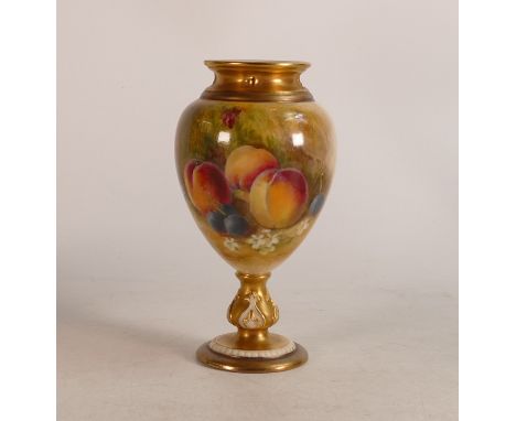 Royal Worcester hand painted fruit design vase signed Ricketts: Puce backstamp, height 14cm 