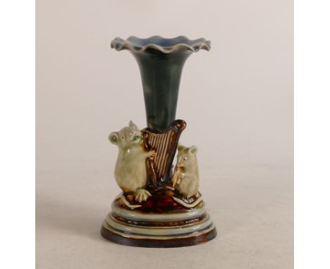 George Tinworth / Doulton Lambeth mouse musician spill vase, larger mouse playing the harp. Height 13.5cm 
