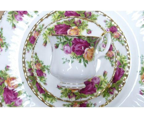 A large collection of Royal Albert Old Country Roses to include 12 trios, 6 salad plates, 6 fruit bowls, 6 twin handled soup 
