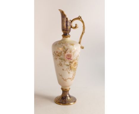 Carltonware Wiltshaw &amp; Robinson Ivory blush ware ewer. Decorated in the Arvista pattern. Cobalt blue and enamel jewelling