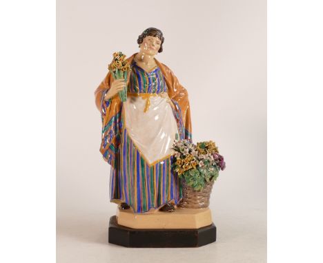 Charles Vyse Chelsea pottery figure the Daffodil Woman, dated 1923 on wooden base. Height 28cm including base.