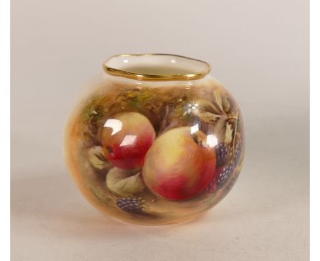 Royal Worcester globular vase, decorated with fruit and berries, shape number G161, signed. Height 7cm 