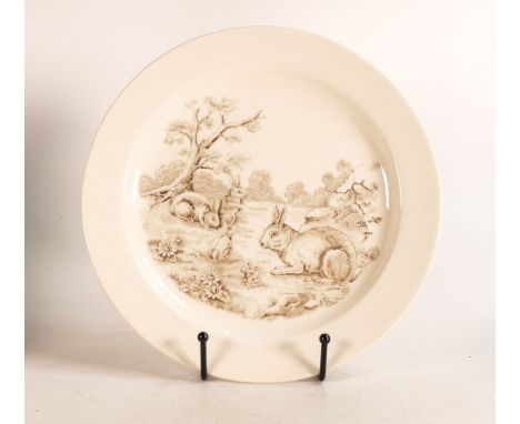 Copeland Spode 'Grazing Rabbits' transfer-printed in brown plate. Diameter: 23cm 