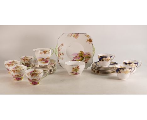 Shelley part tea set, New Cambridge shape, pattern 13657 Old Ireland to include 4 cups &amp; saucers, 4 side plates milk jug,