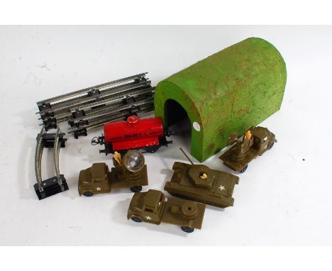 Hornby railway, to include a Shell wagon, track, a tunnel, clips, and some miscellaneous toys, together with a selection of K