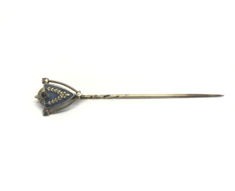 A German Art Nouveau silver and enamel stick pin, marked HM for Heinrich Levinger