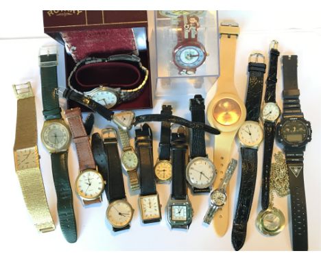 A bag containing a collection of watches various, including Rotary and Swatch