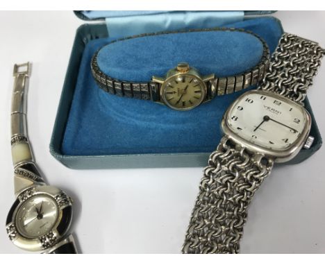 A Verni .800 silver mesh Bracelet watch, Tissot watch plus a sterling silver watch.