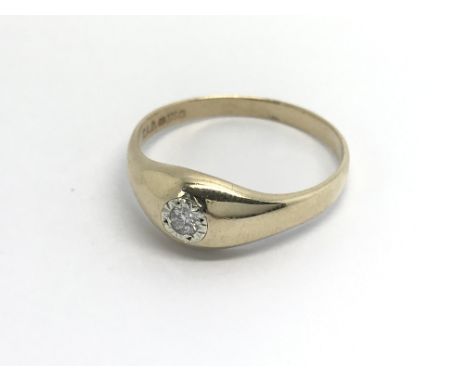 A 9carat gold gypsy type ring set with a solitaire diamond ring size V