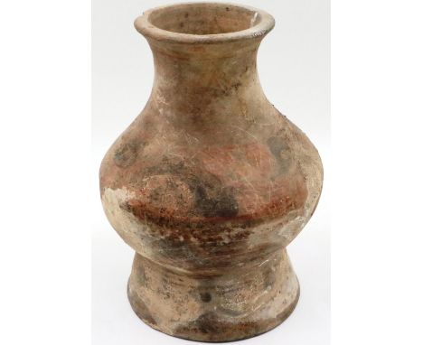 A Chinese Neolithic period vessel, retaining some of its polychrome decoration with flared neck and base, H: 29 cm. 

P&amp;P