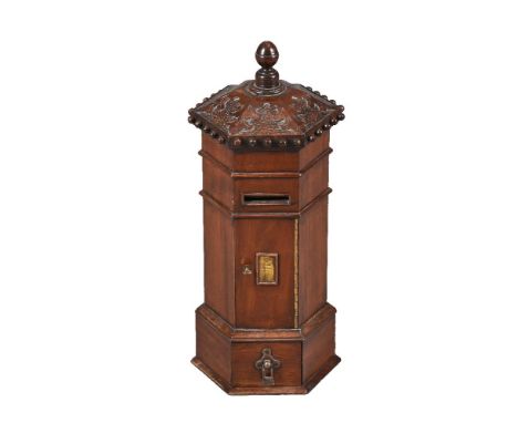 A stained mahogany domestic posting box in the style of Victorian pillar box examples, second half 20th century, with acorn f