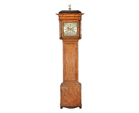 A walnut and floral inlaid longcase clock, with eight-day bell striking movement, the 12inch dial with Roman numeral chapter 