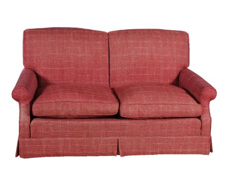 A red check upholstered two-seat sofa, of recent manufacture, 86cm high, 150cm wide, 85cm deep