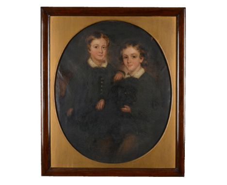 British School (19th century)   Family portrait of two boys and their dog Oil on canvas 89 x 76cm (35 x 29¾ in.)      And ano