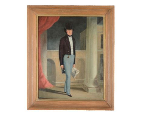 British School (circa. 1810)   Portrait of a gentleman, full-length, holding the newspaper down by his left side   Oil on can