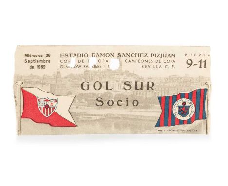 SEVILLE C.F. VS. RANGERS F.C., EUROPEAN CUP TICKET, 26TH SEPTEMBER 1962 Puerta 9-11