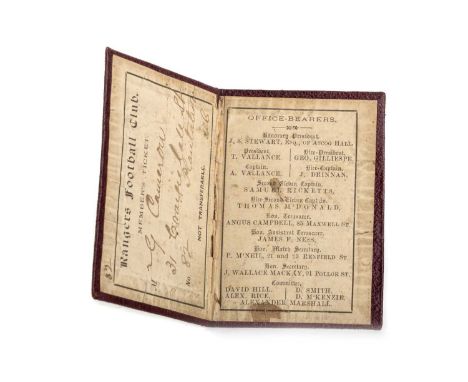 RANGERS F.C.,  MEMBER'S TICKET, 1881/82 gilt tooled Morocco boards, interior inscribed in pen for G. Cameron 31... No.82, alo