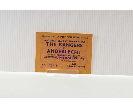 RANGERS F.C. VS. R.S.C. ANDERLECHT, EUROPEAN CUP TICKET, 16TH SEPTEMBER 1959 No. 27719