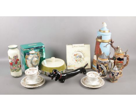 A collection of assorted items. To include a Carlton Ware lidded tureen, three Shelley cups, saucers and plates, German stein