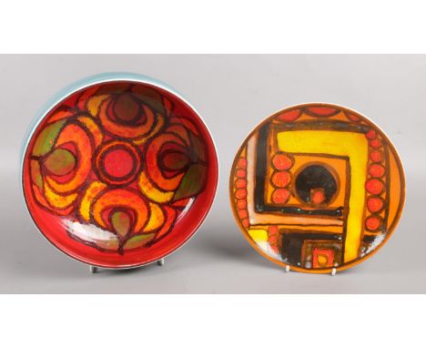 Two pieces of Poole pottery. To include Delphis bowl '89' and small dish (20cm) signed 'SW'.  