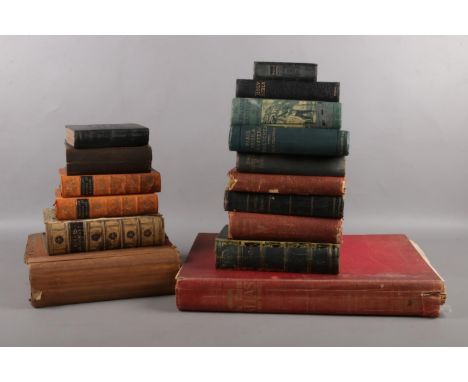 A box of assorted vintage books. To include The History of England by Lord Macaulay Vol 1&amp;2, a large Holy Bible  containi
